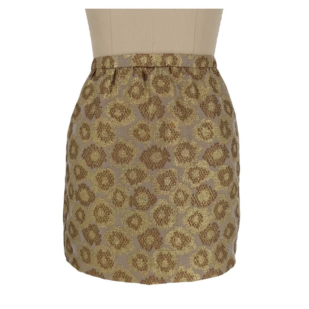 J. Crew Goldenrod Jacquard Mini Skirt Womens size 0 Gold Metallic - Picture 7 of 16
